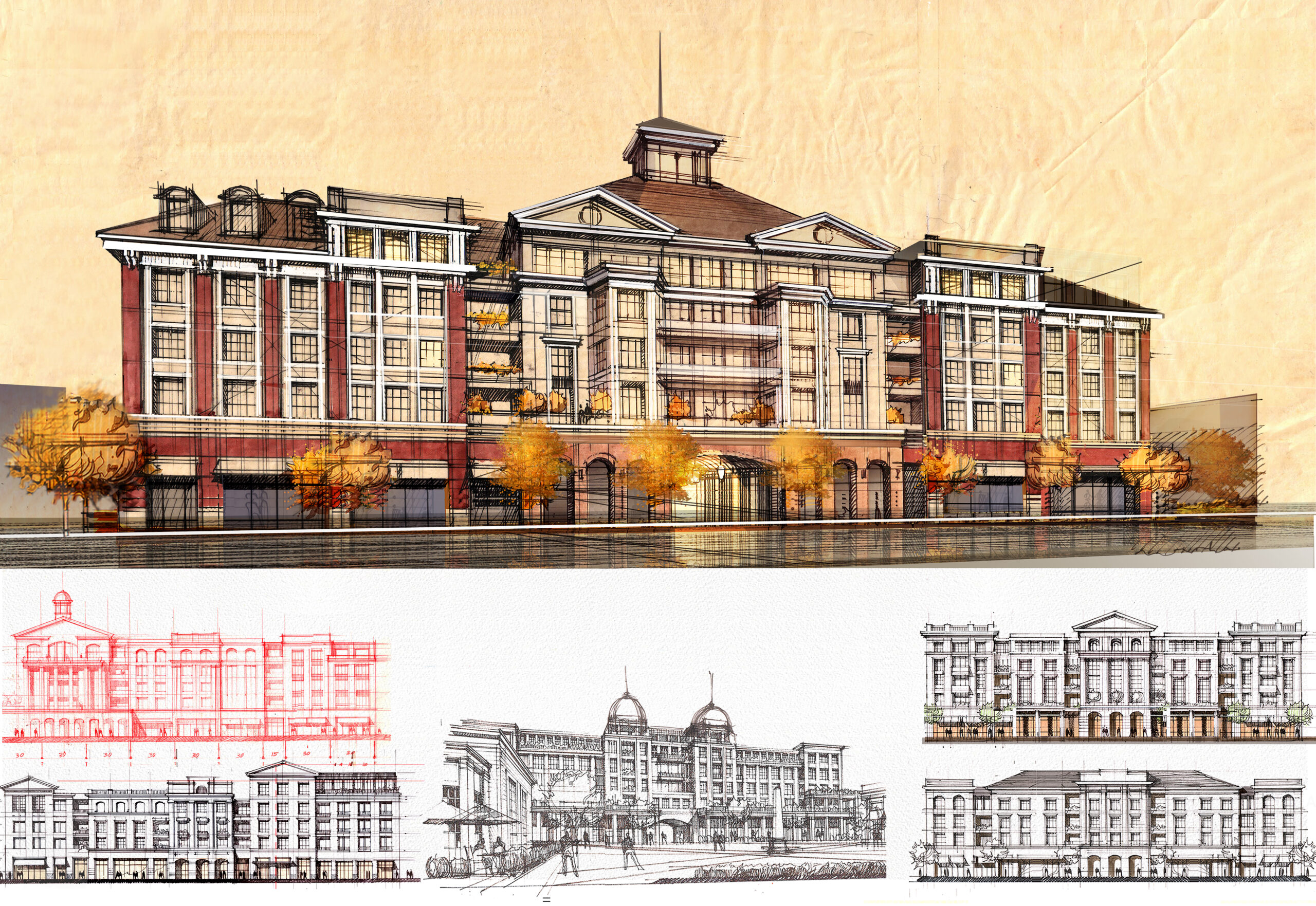 Early conceptual studies by Vlad Liflyandchick exploring architectural character options for The Core Station Yards
